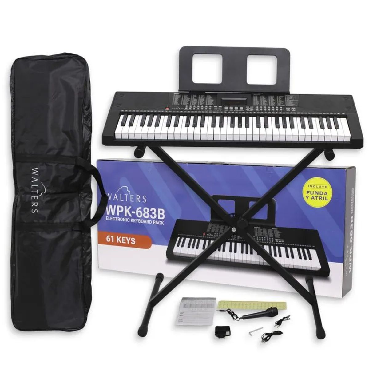 WALTERS - Pack Teclado Inicio + Atril + Funda 61 Teclas Walters