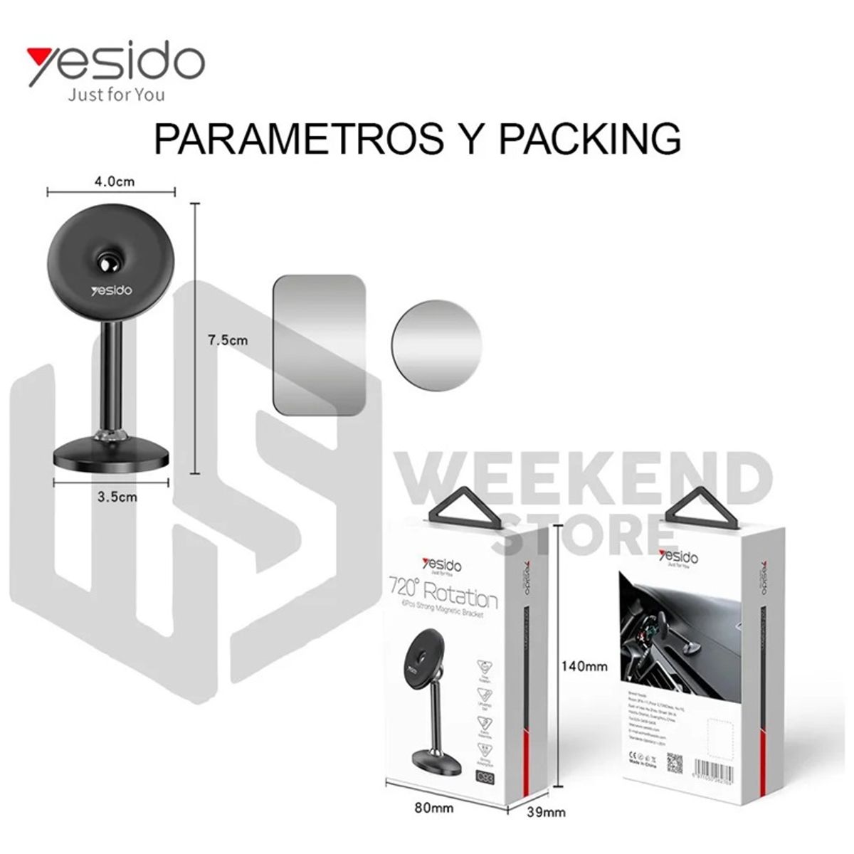 YESIDO - Soporte Holder Porta Celular Magnetico Marca Yesido C93