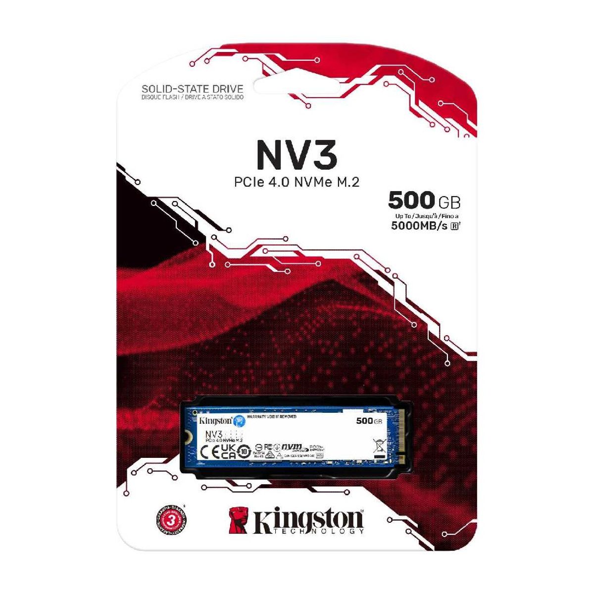 KINGSTON - Disco Duro SSD Kingston NV3 500GB M.2 2280 NVMe, PCIe 4.0