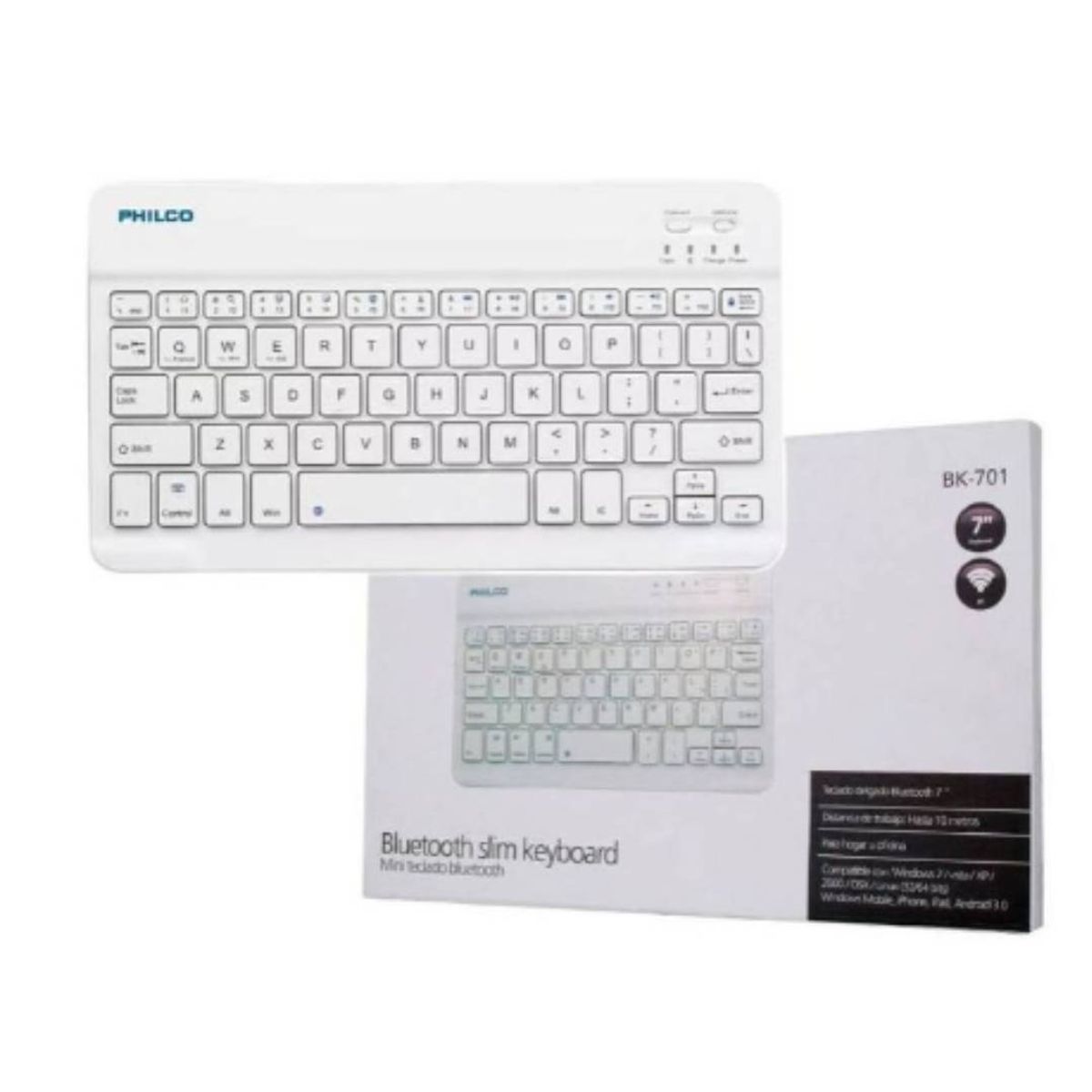 PHILCO - Teclado Mini Philco Bluetooth 7 Pulgadas Blanco
