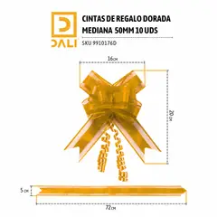 DALI - Cintas de Regalo 50mm Dorada – Pack 10 Unidades - Precortadas-Estirables