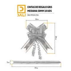DALI - Cintas de Regalo 50mm Plateado – Pack 10 Unidades - Precortadas, Estirables,