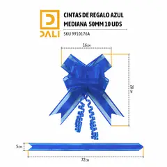 DALI - Cintas de Regalo 50mm – Pack 10 Unidades - Precortadas, Estirables, Azul