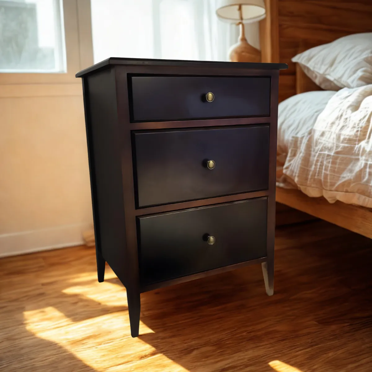 ITAHOME - VELADOR DORMITORIO MOCACCINO 3 CAJONES MADERA