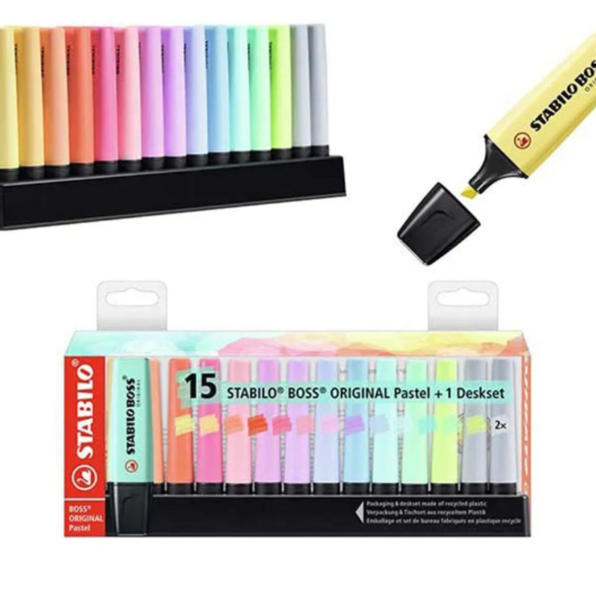 STABILO - Set 15 Destacadores Stabilo Boss Pastel + Deskset