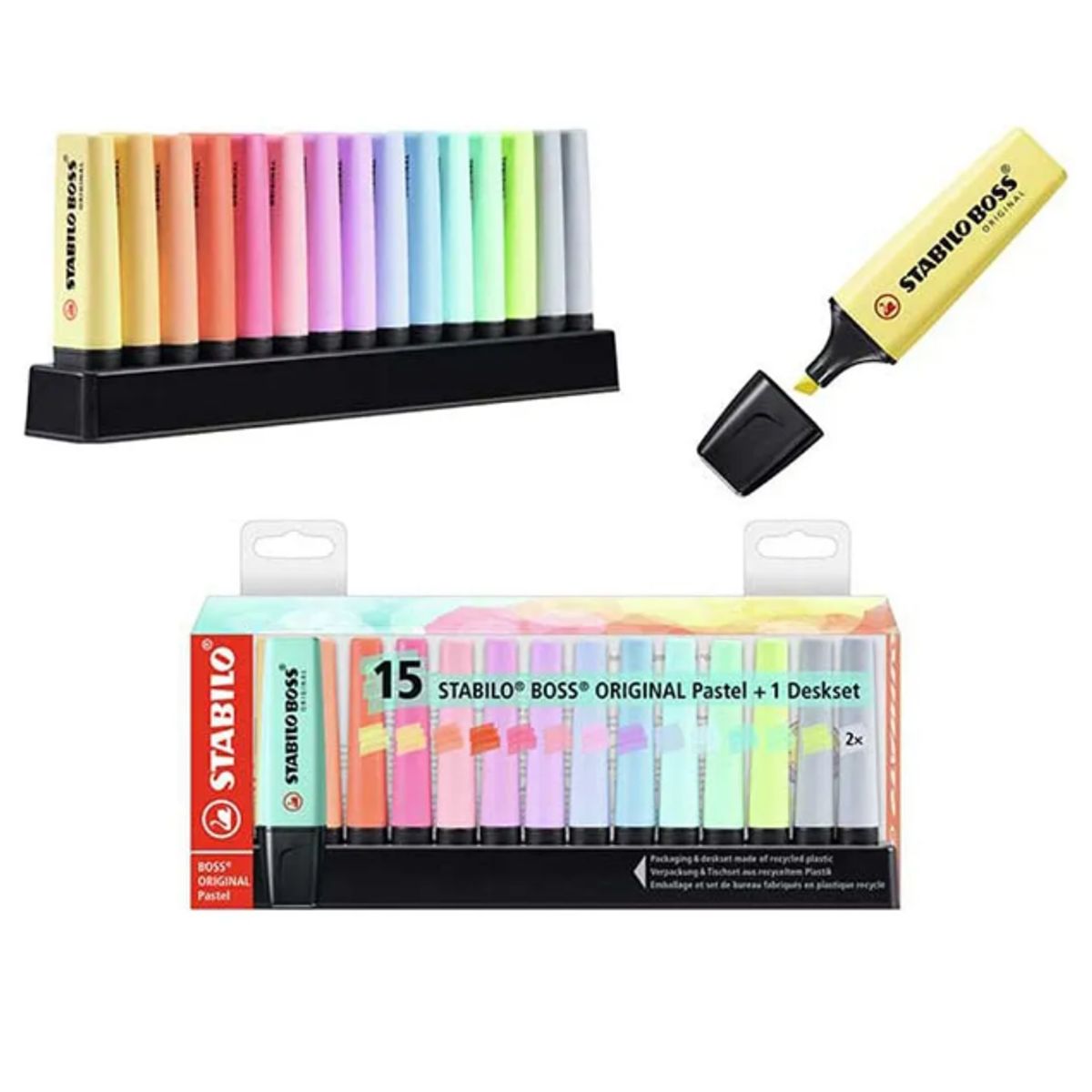 STABILO - Set 15 Destacadores Stabilo Boss Pastel + Deskset