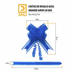 DALI - Cintas de Regalo 64mm Azul – Pack 10 Unidades - Precortadas-Estirables
