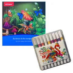 MOTARRO - Libro - Block para colorear - La danza de las mariposas + 18 marcadores doble punta