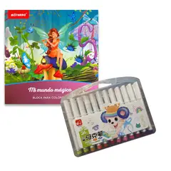 MOTARRO - Libro - Block para colorear - Mi mundo mágico + 24 marcadores punta pincel