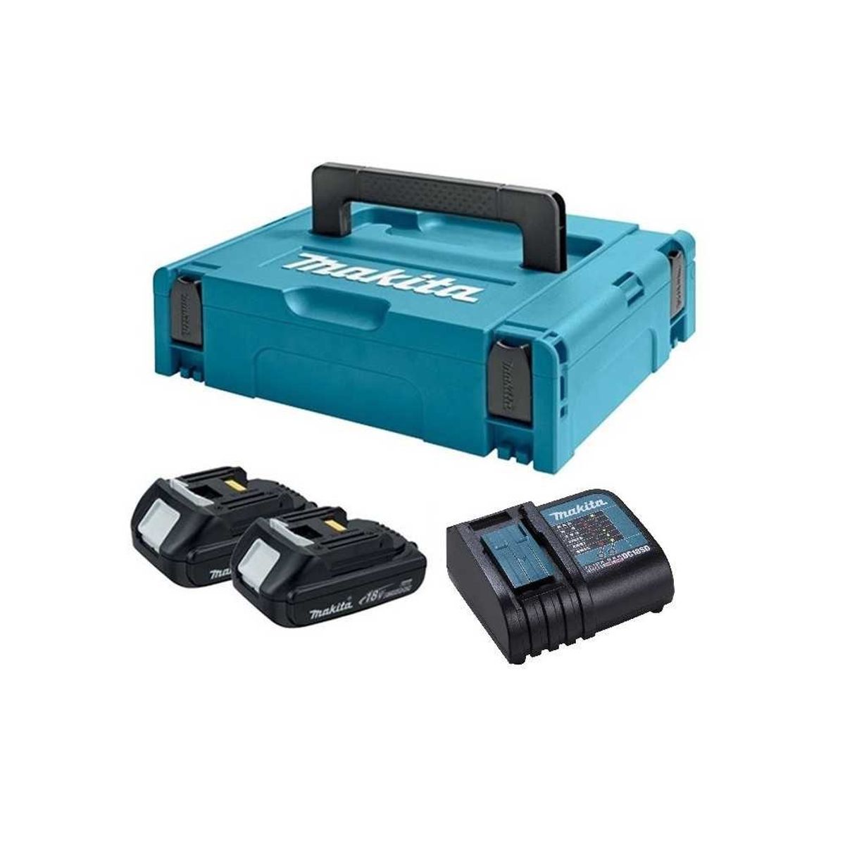 MAKITA - Kit 2 baterias 18V 1.5 Ah + cargador + MAKPAC Makita 197136-5