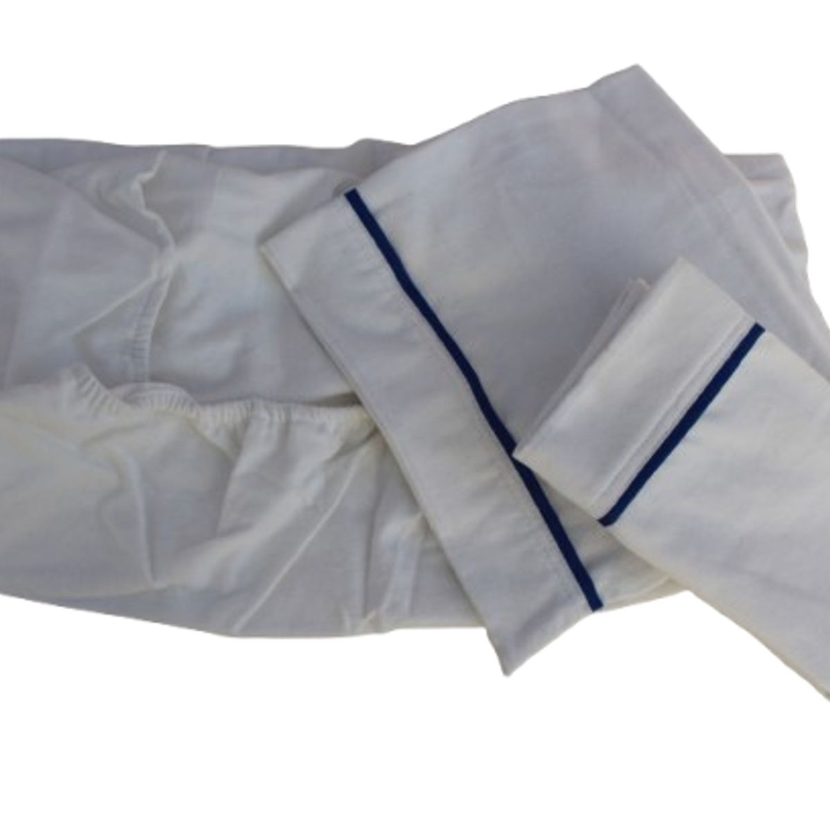 GENERICO - PACK SABANA BAJERA  MOLETON BLANCO Y 2 FUNDA MOLETON BLANCO CON VIVO AZUL