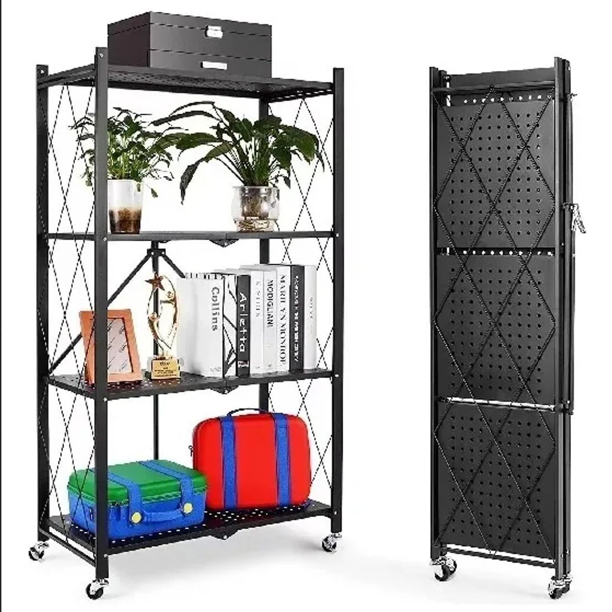 GENERICO - Estante Organizador Plegable Metálico Multiuso 4 Niveles Negro