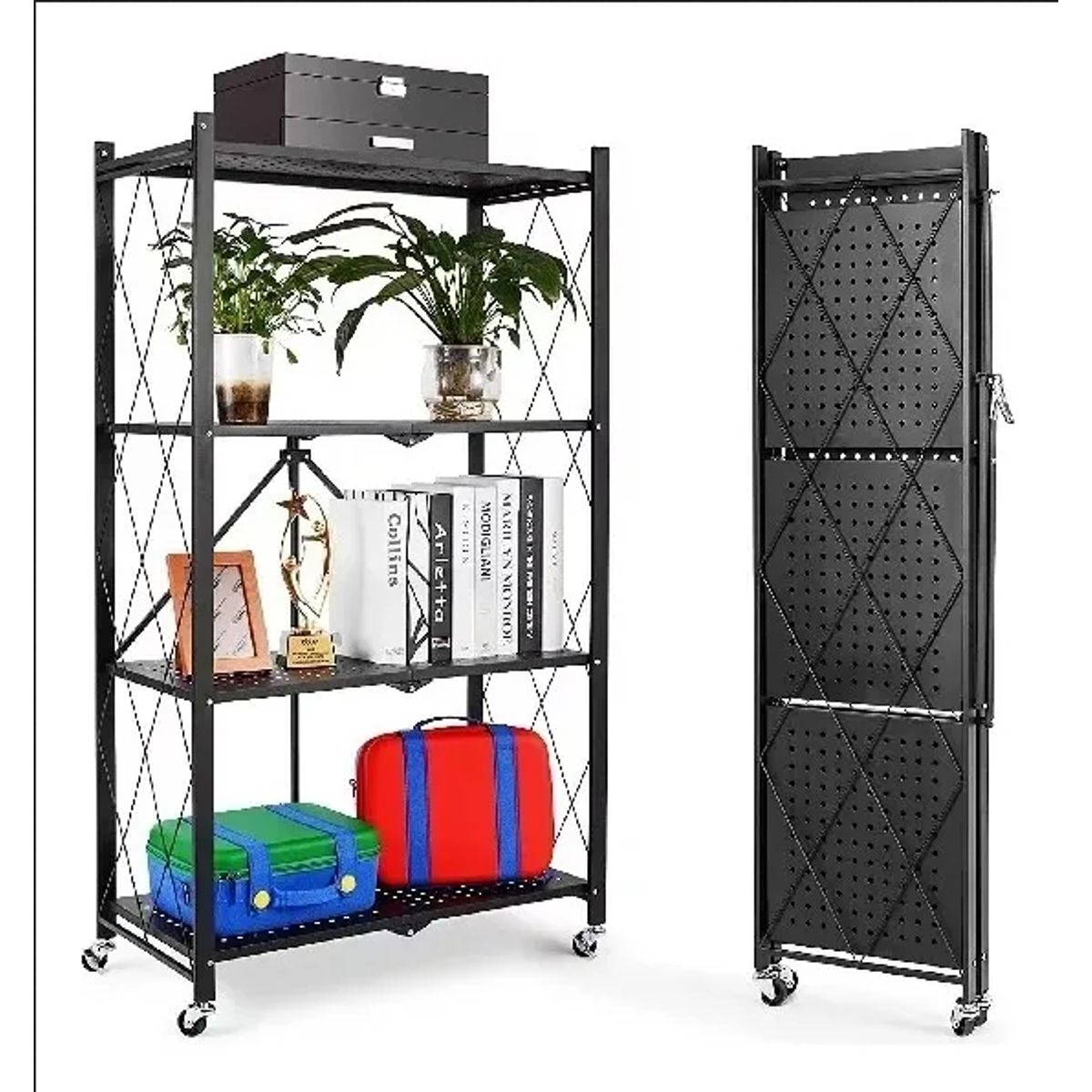 GENERICO - Estante Organizador Plegable Metálico Multiuso 4 Niveles Negro
