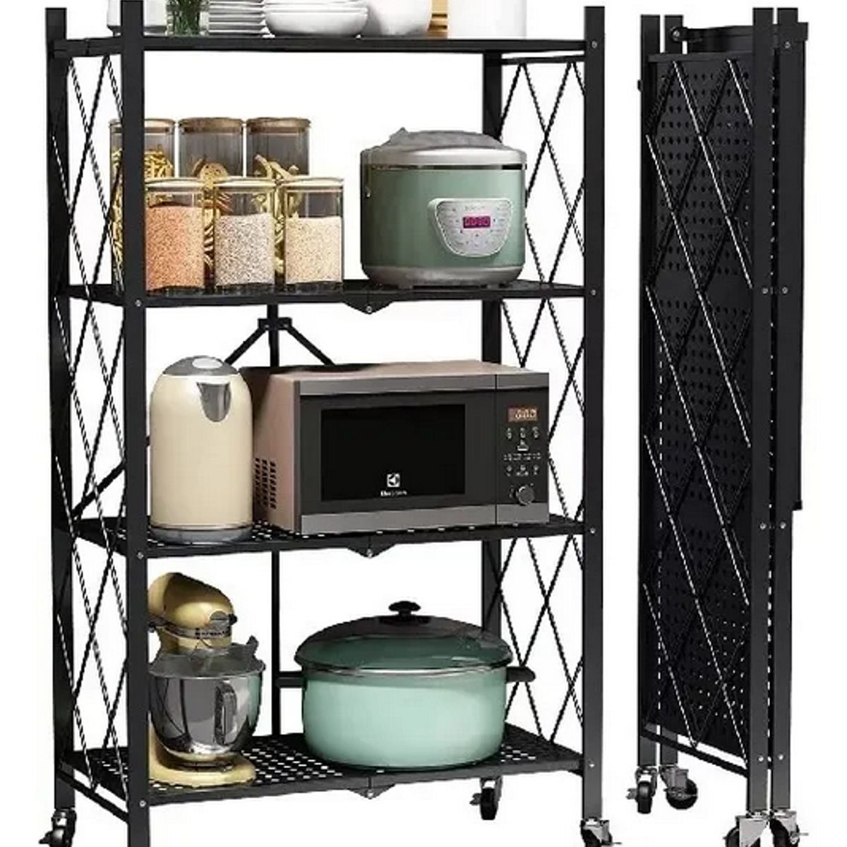 GENERICO - Estante Organizador Plegable Metálico Multiuso 4 Niveles Negro