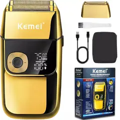 KEMEI - Afeitadora Shaver Cortadora Recargable Barber Km-2028 Color Dorado
