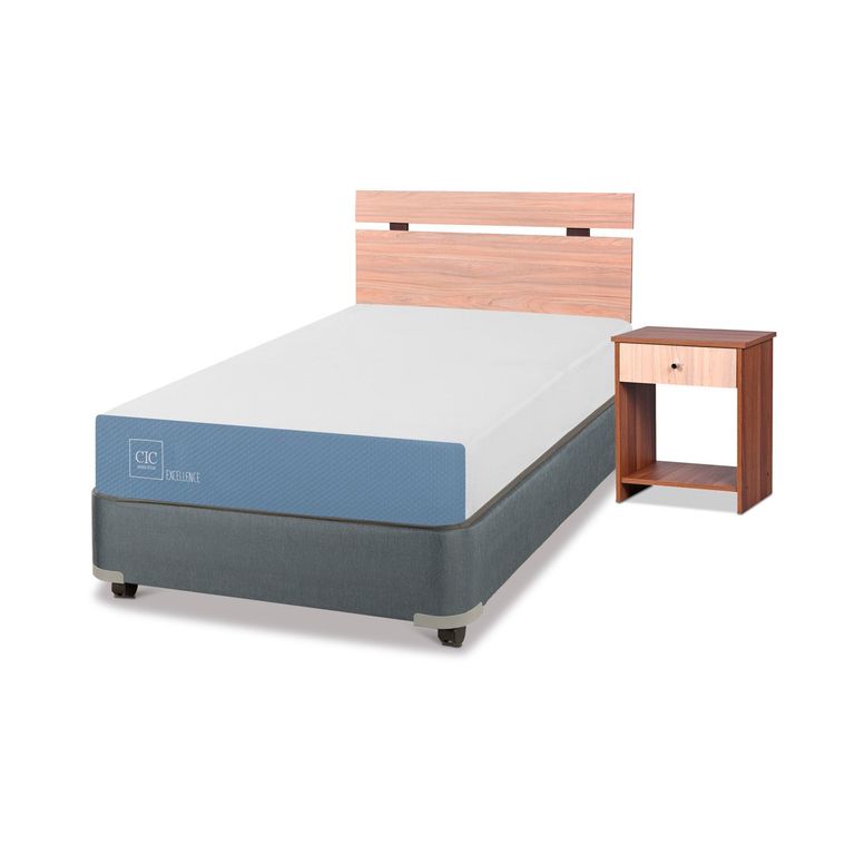CIC Cama Americana Excellence 1.5 Plazas x 1.90 mt + Respaldo + 1 Velador