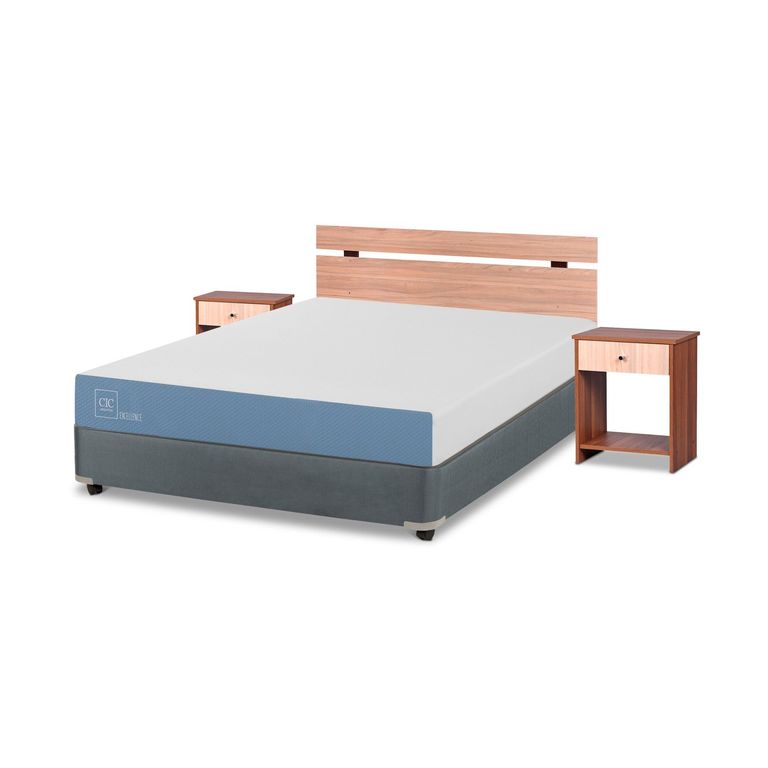CIC Cama Americana Excellence 2 Plazas x 1.90 mt base normal + Respaldo + 2 Veladores