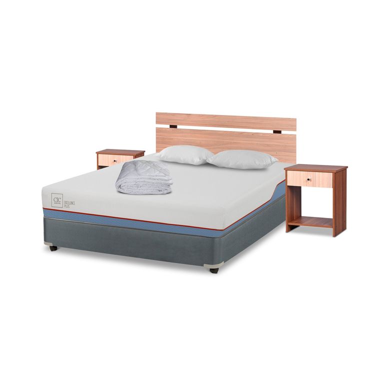 CIC Cama Americana Excellence Full x 1.90 mt base normal + Respaldo + 2 Veladores + 2 almohadas + 1 plumón