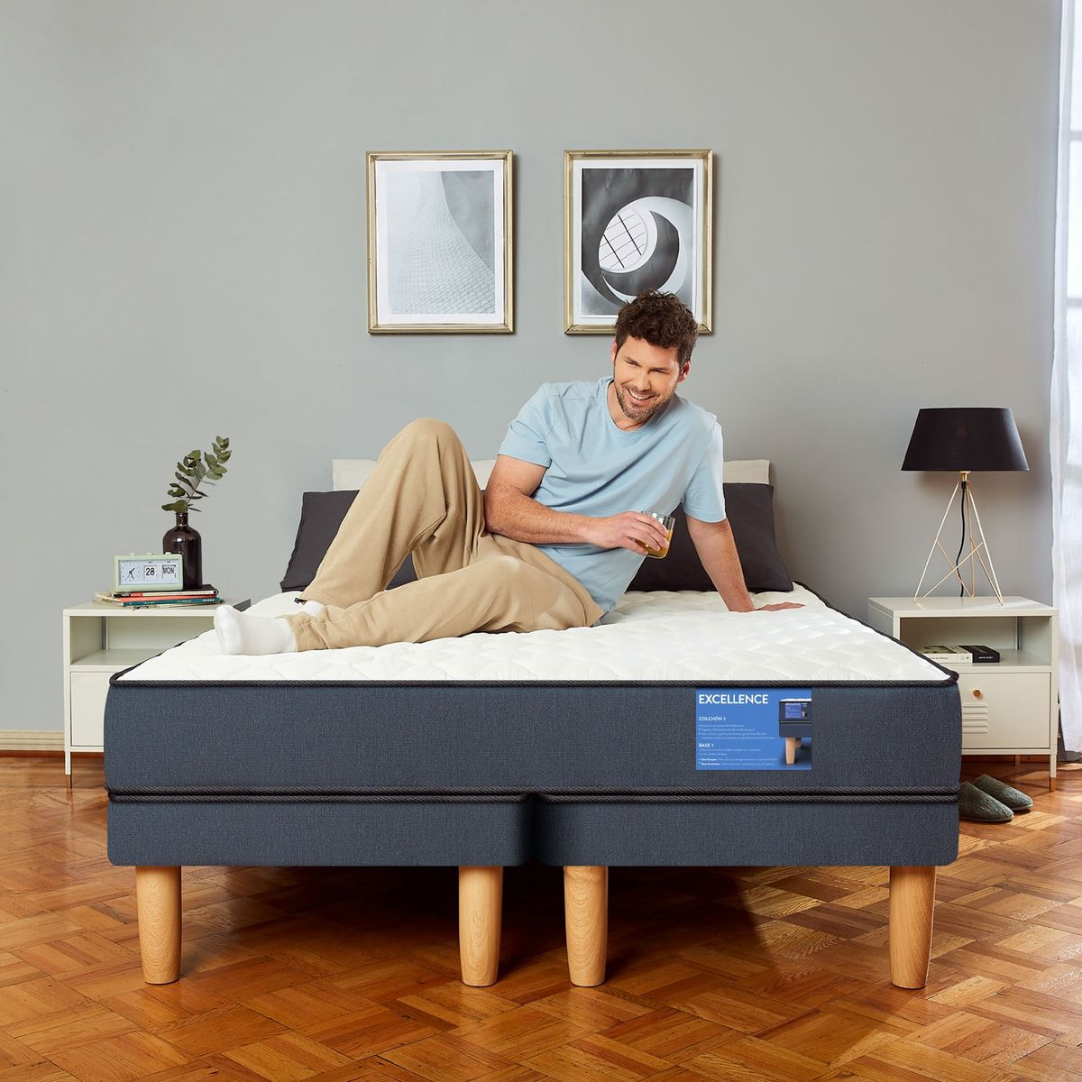 CIC - Cama Europea Excellence 2 Plazas x 1.90 mt base normal + 2 Almohadas CIC