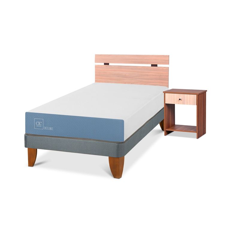 Cama Europea Excellence 1.5 Plazas x 1.90 mt + Respaldo + 1 Velador