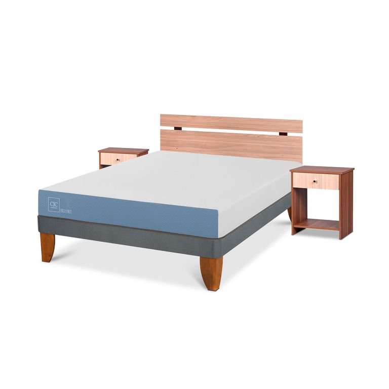 CIC Cama Europea Excellence 2 Plazas x 1.90 mt base normal + Respaldo + 2 Veladores