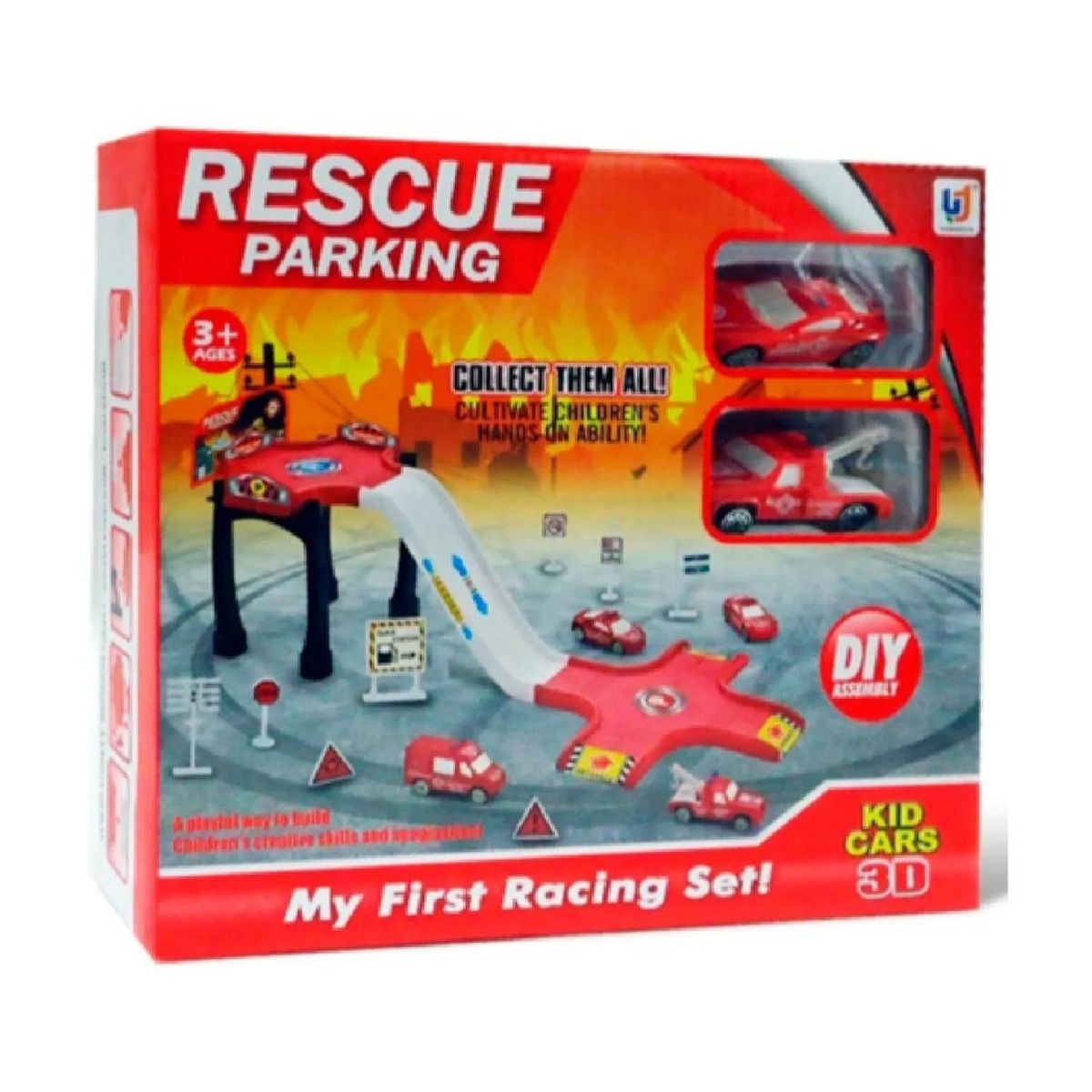GENERICO - Juguete Pista Plataforma De Bomberos 2 Autos Infantil