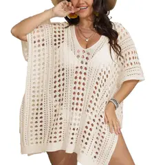 HIPSY SWIMWEAR - Capa playa tejida anse Plus size Crudo