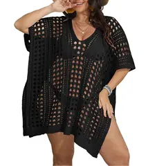 HIPSY SWIMWEAR - Capa playa tejida anse Plus size Negro