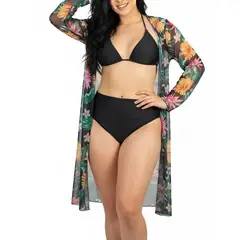 HIPSY SWIMWEAR - Kimono playa estampado Hawai negro