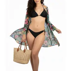 HIPSY SWIMWEAR - Kimono playa estampado Tropical Negro