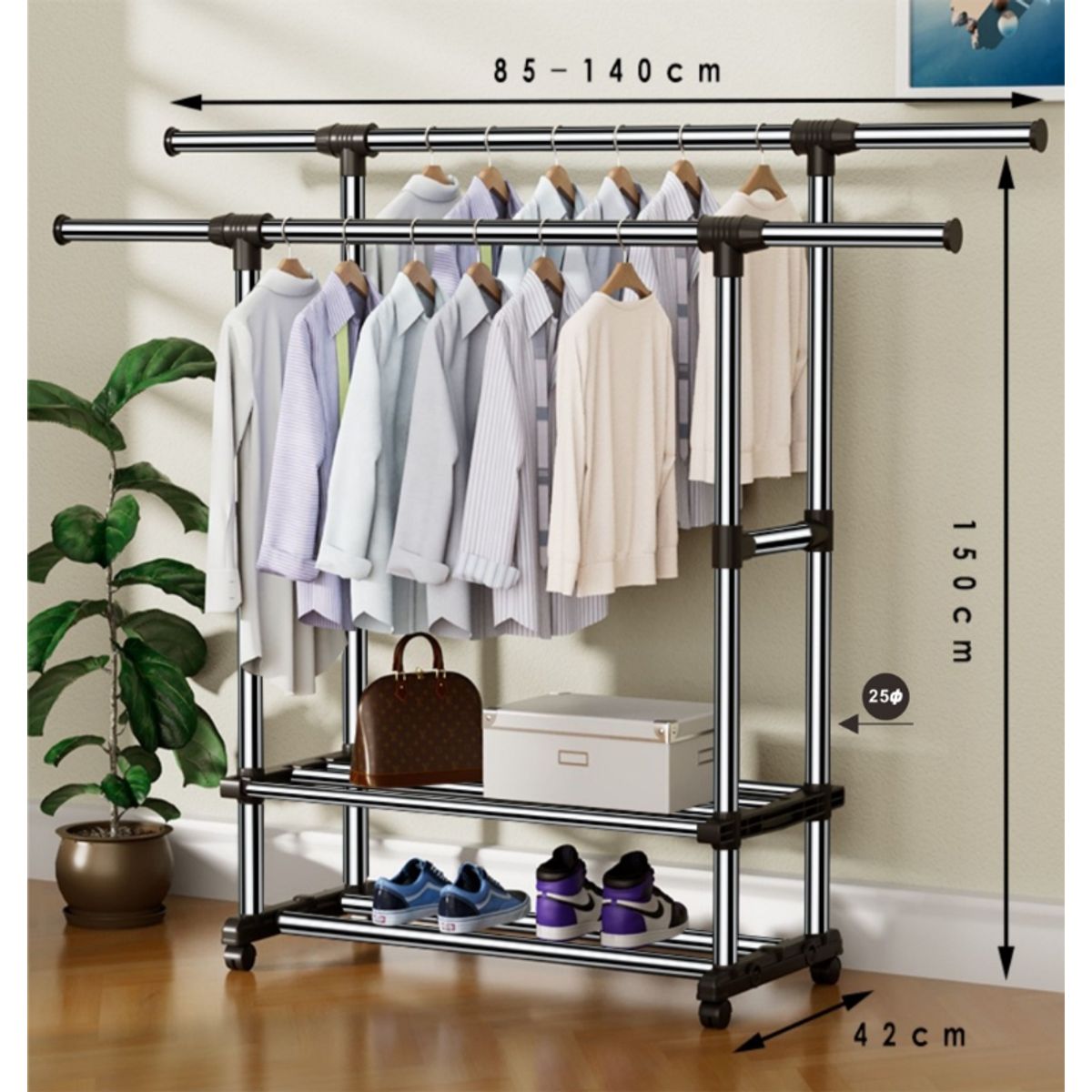 GENERICO - Perchero Organizador Metálico con Ruedas y Múltiples Niveles Ropero Moderno