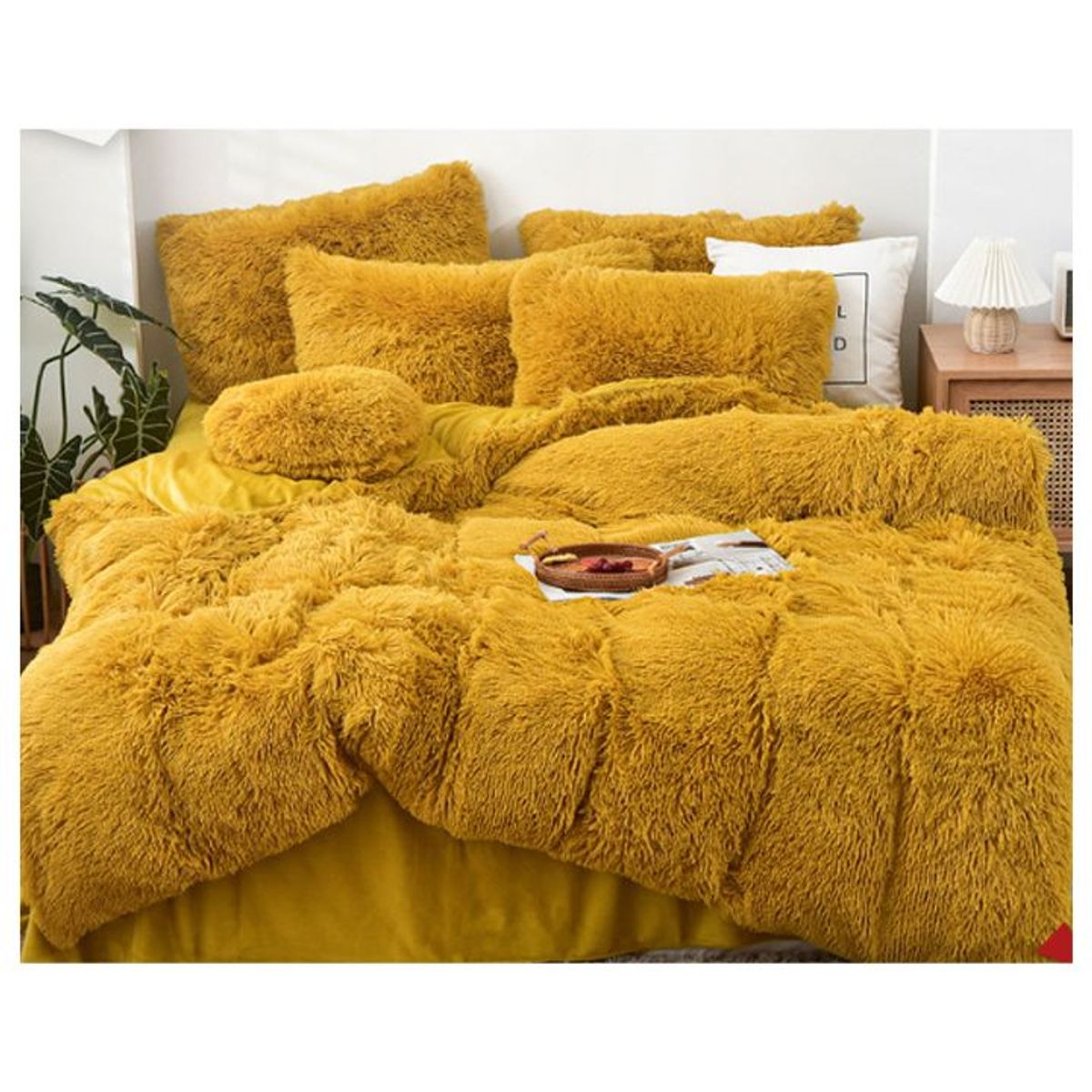 GENERICO - Cobertor Peludo Para Cama 2 plz- Mostaza 230x250 cm