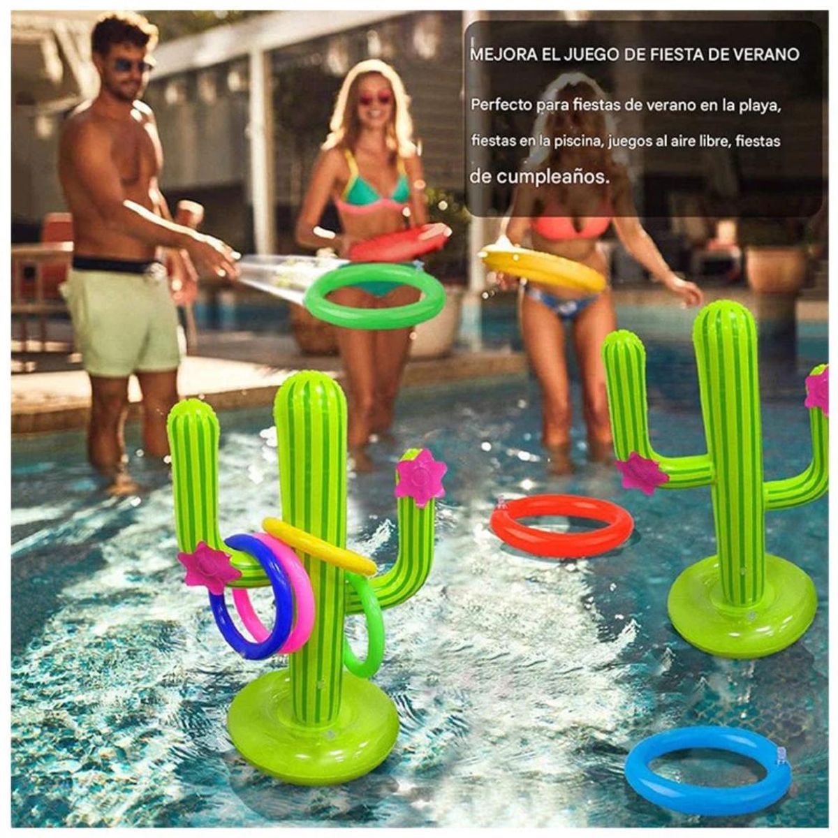GENERICO - Juego Cactus Inflable Lanzamiento Anillos Niños Piscina Pool24k