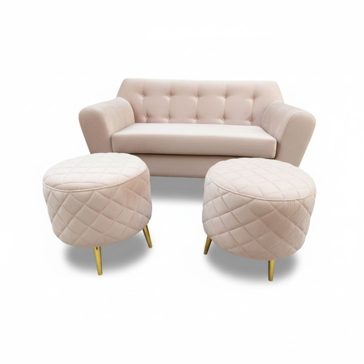MUEBLES NEW - SOFA NEW DOS CUERPOS MAS DOS PUFF BEIGE FELPA