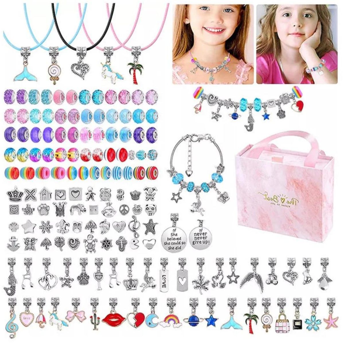 GENERICO - Set Juego Charms 150 Pcs Kit Hacer Pulseras Collar Diy Niñas