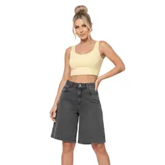 D'JOE - Short Jeans Wide Leg Con Brillos Mujer Tiro Alto Crystal