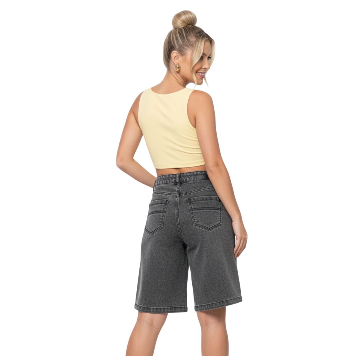 D'JOE - Short Jeans Wide Leg Con Brillos Mujer Tiro Alto Crystal