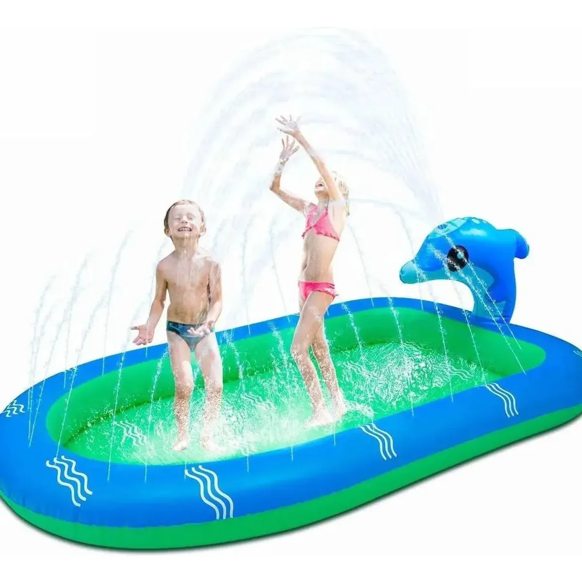 NO LOGO - Piscina Inflable 170x110x45cm Dino Delfin Lanza Chorro Agua