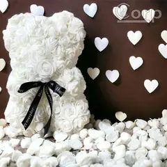 GANGLIAN - Osito Blanco 23cm Espuma con Rosas - Adorno Romántico para Boda y Regal