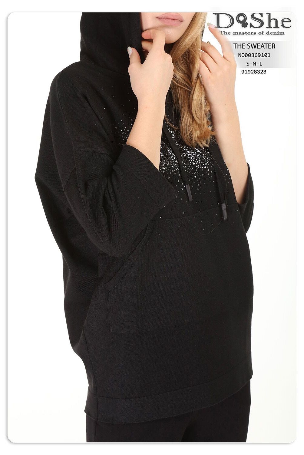 DISHE JEANS - Poleron Negro Star Capucha