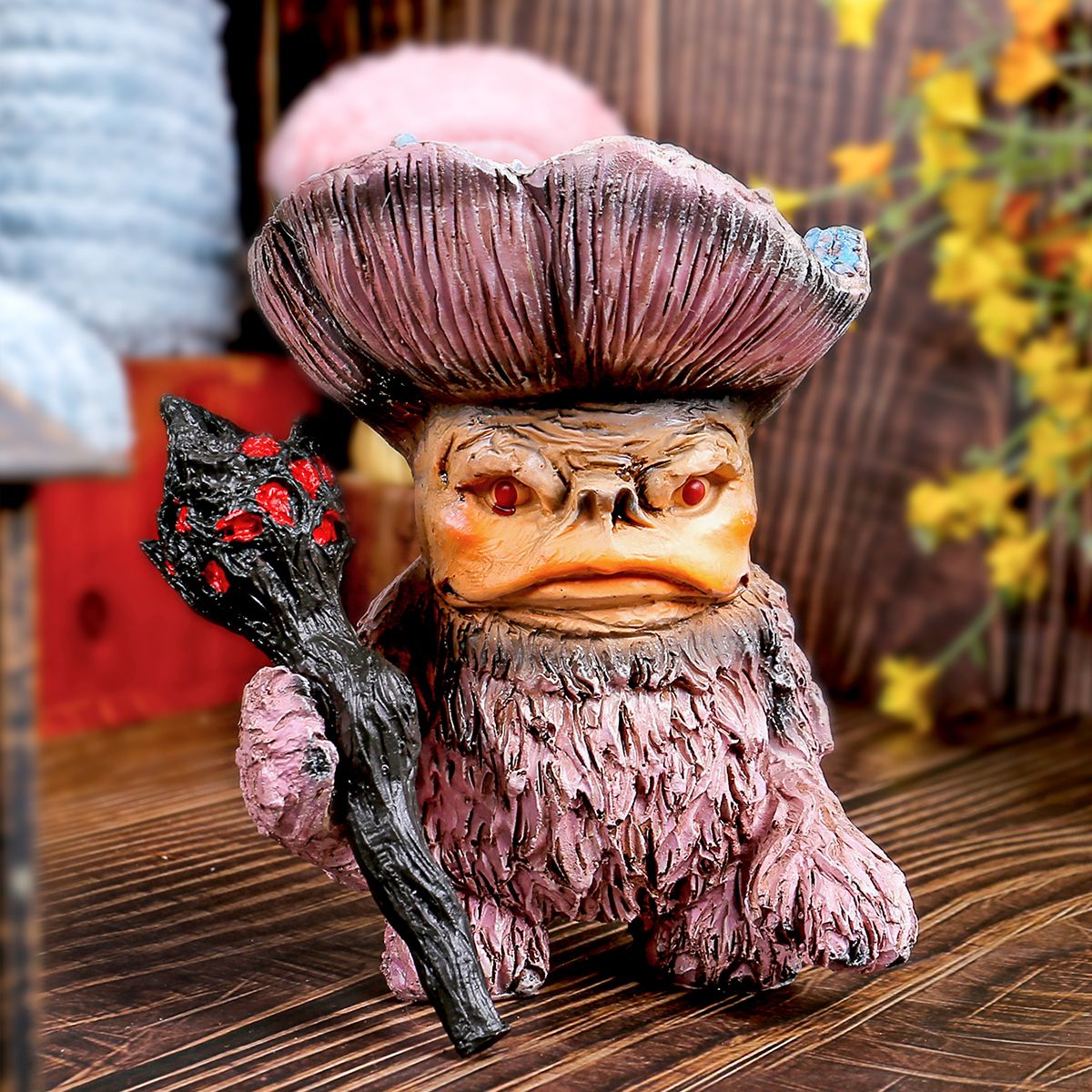 GANGLIAN - Hada Champiñón Rosa Resina 137cm Varita Mágica - Adorno Mesa y Regalo