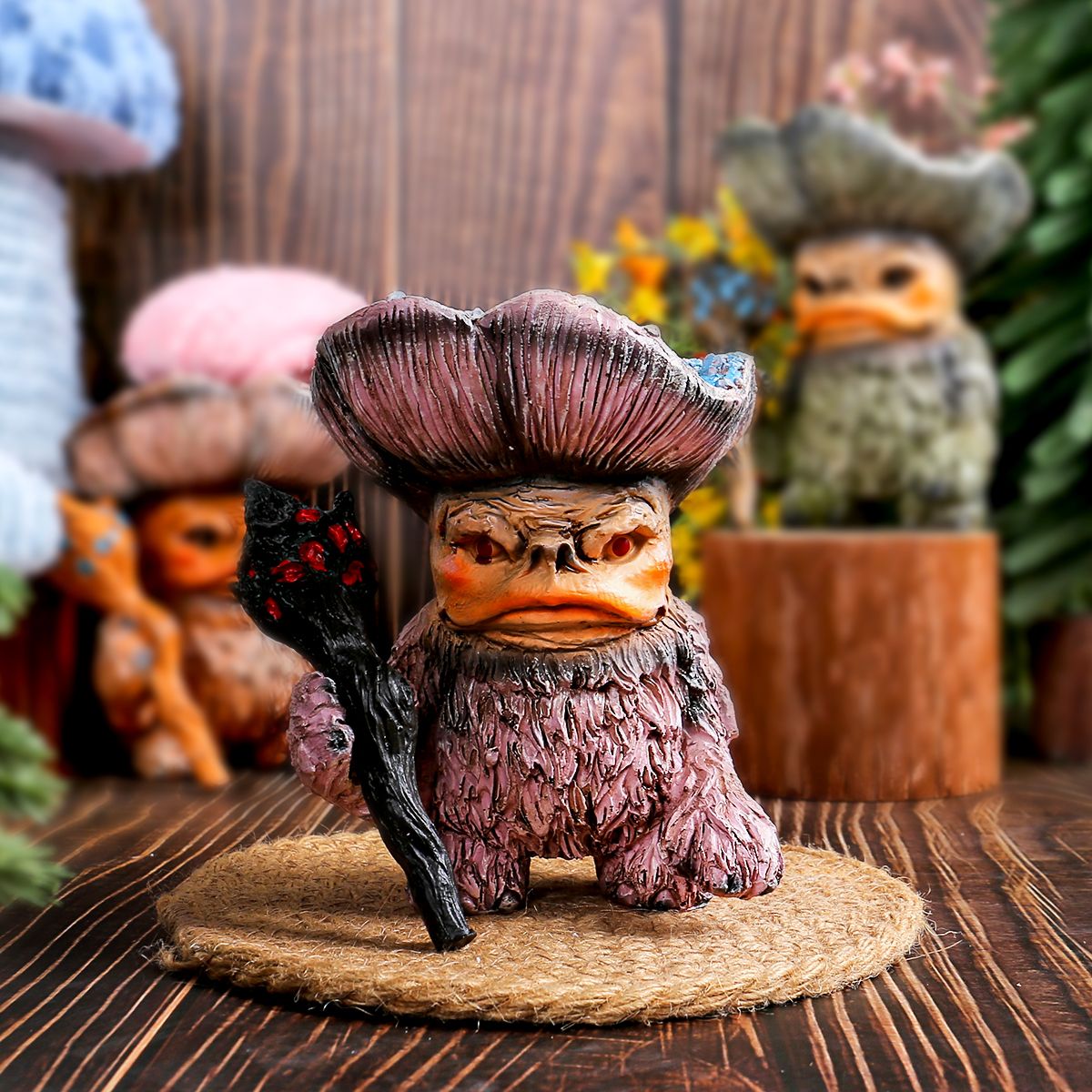 GANGLIAN - Hada Champiñón Rosa Resina 137cm Varita Mágica - Adorno Mesa y Regalo