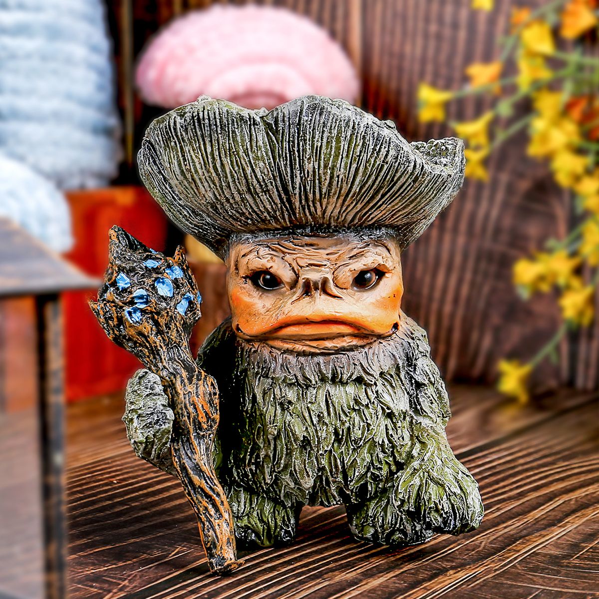 GANGLIAN - Hada Champiñón Verde Resina 137cm Varita Mágica - Decoración Jardín y Mesa