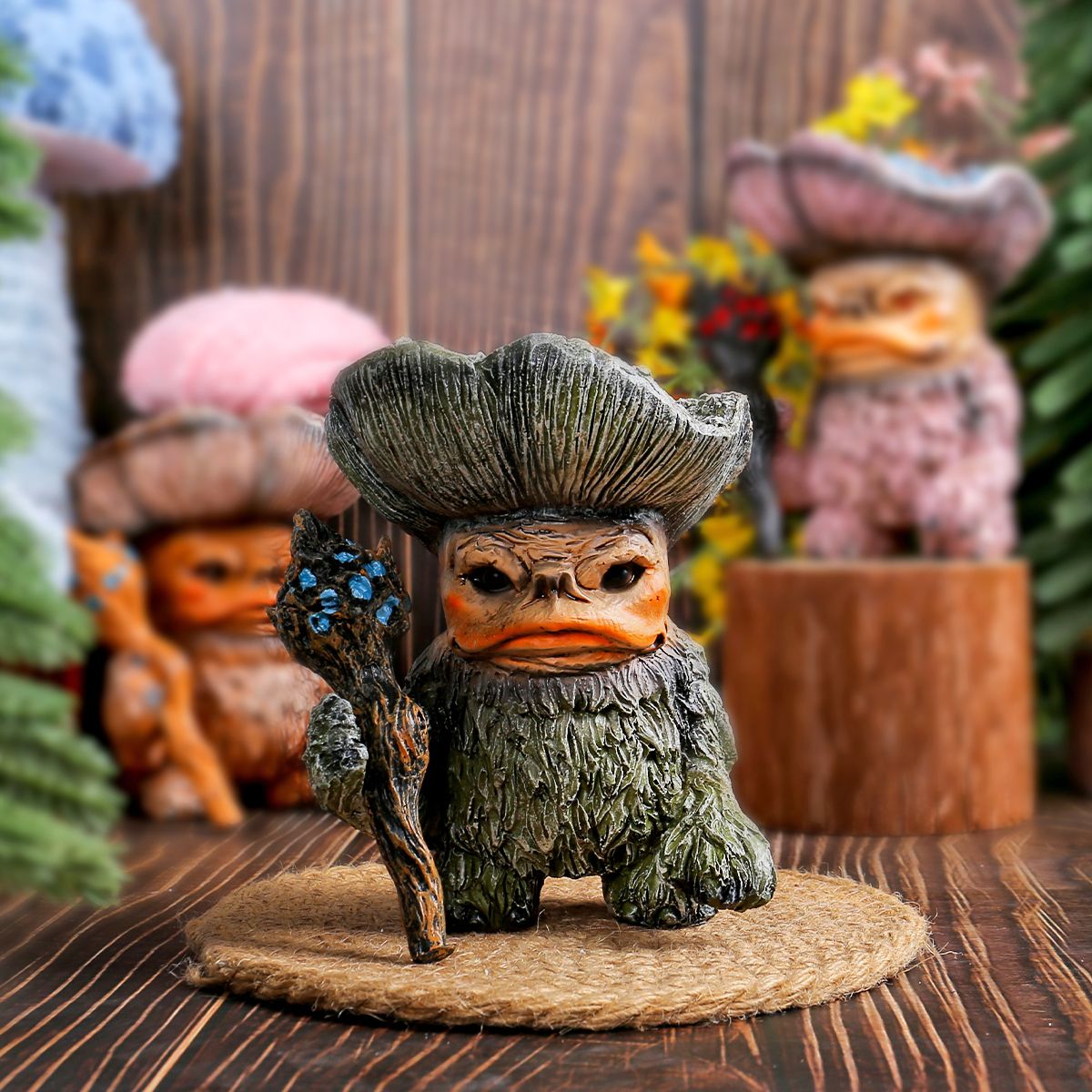 GANGLIAN - Hada Champiñón Verde Resina 137cm Varita Mágica - Decoración Jardín y Mesa