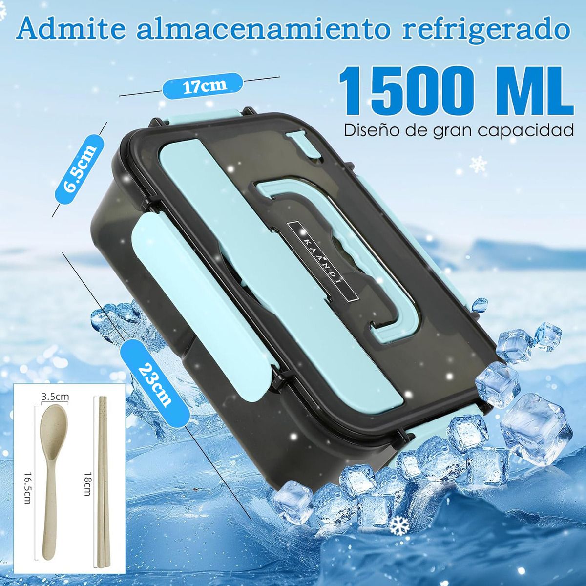 EINICIO - Gran 3 Compartimentos Lonchera De Almueo Con Cubiertos-Azul