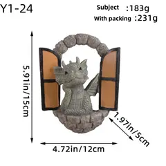 GANGLIAN - Dragón Mini Resina 15cm Ventana - Escultura Decorativa para Interior y Jardín