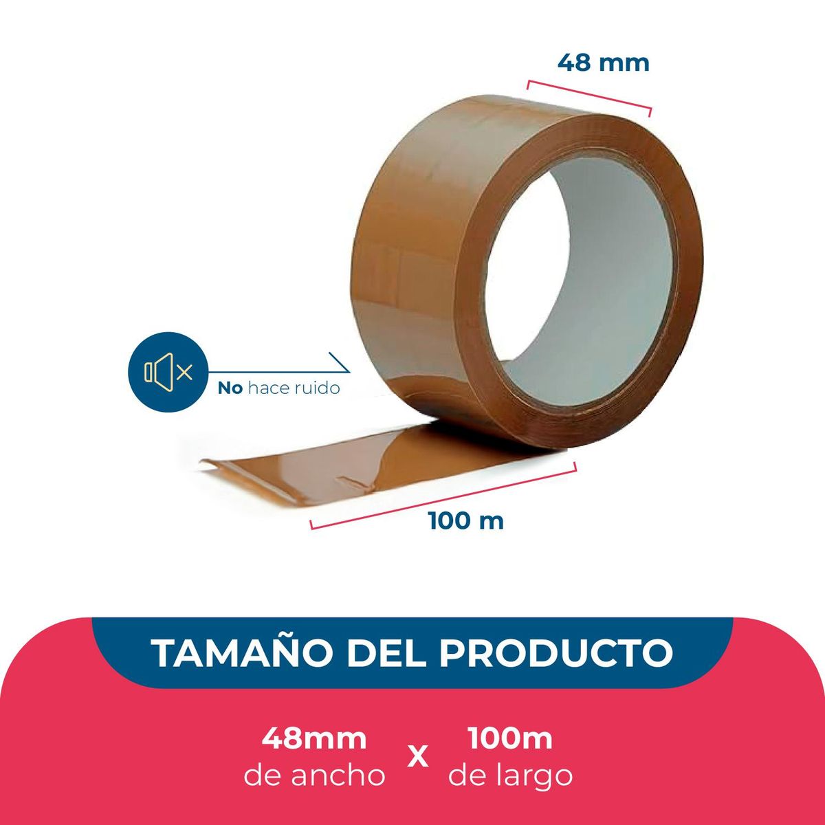 GENERICO - Cinta de Embalaje Café Silenciosa 48mm*100m - Pack Mayorista - 12 uds