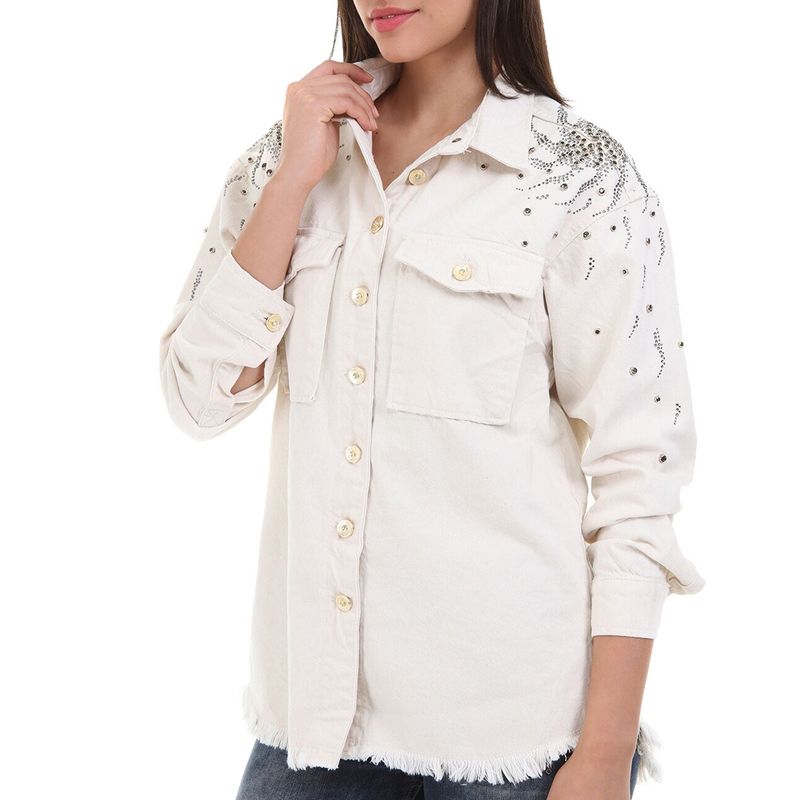 DISHE JEANS - Blusa Blanca Con Piedras