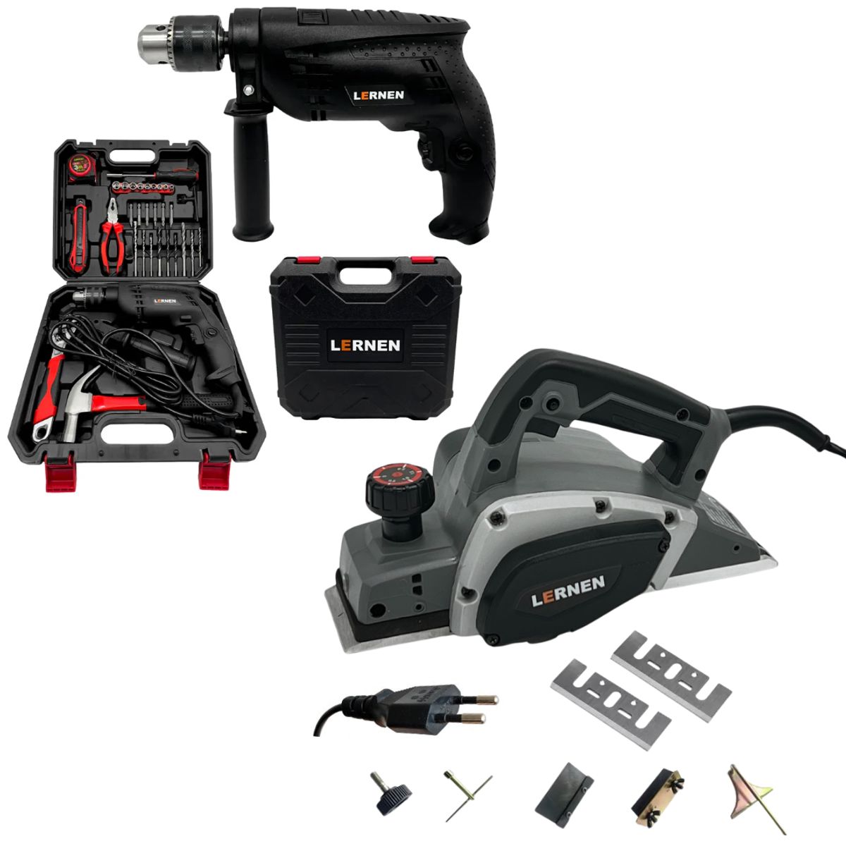 LERNEN - Pack Taladro Percutor + Cepillo Eléctrico Carpintero Lernen