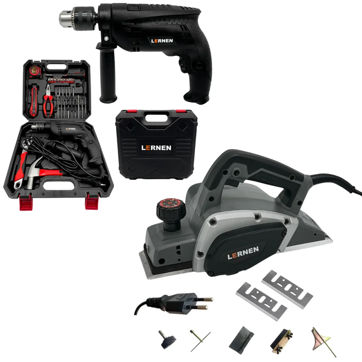 LERNEN - Pack Taladro Percutor + Cepillo Eléctrico Carpintero Lernen